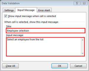 excel vba data validation input message