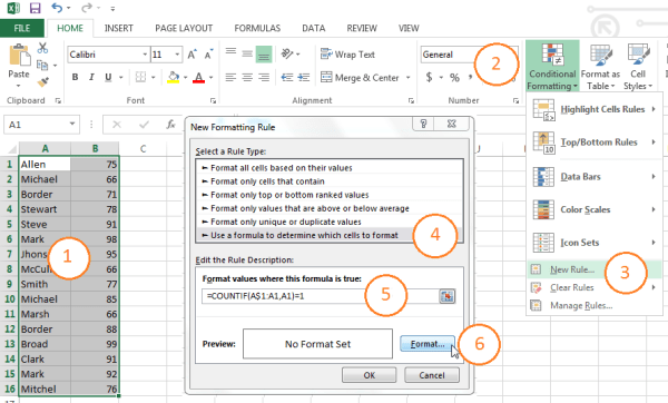 Figure 1 Steps To Highlight The First Occurrence Of Each Value 